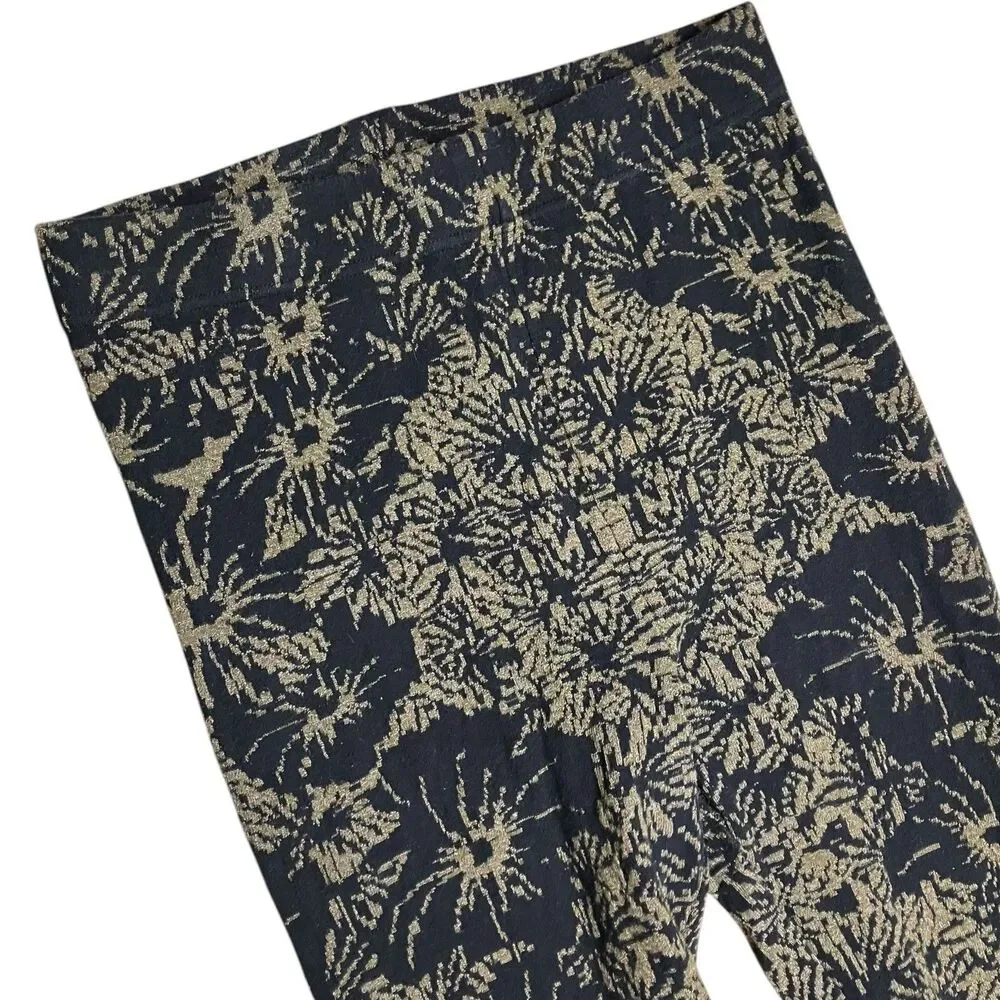 Free‎ People Gold Metallic Ornate Floral Print Leggings Black Boho